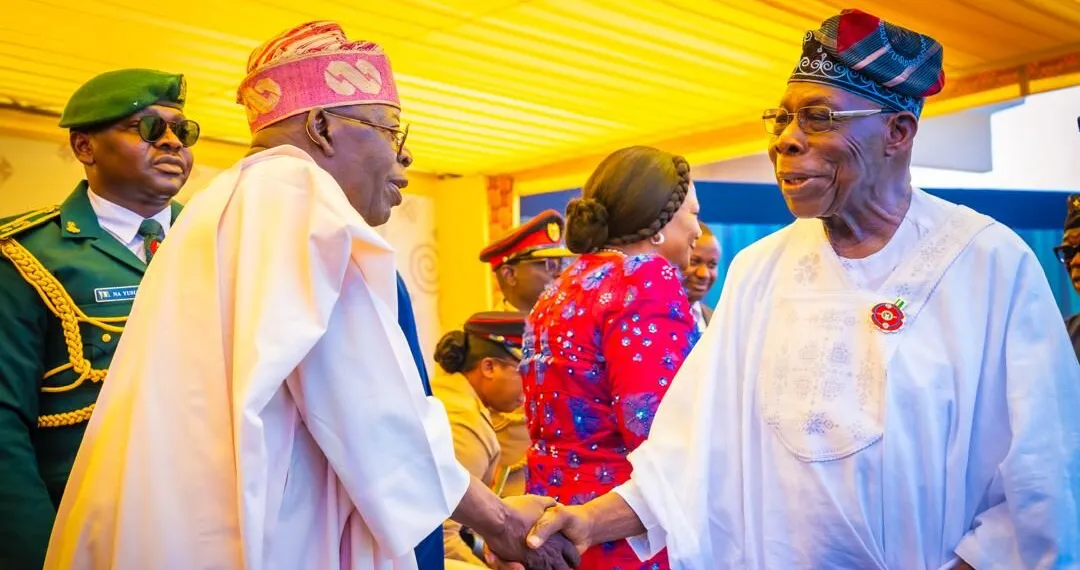 Obasanjo, Tinubu, Jonathan exchange pleasantries in Ghana