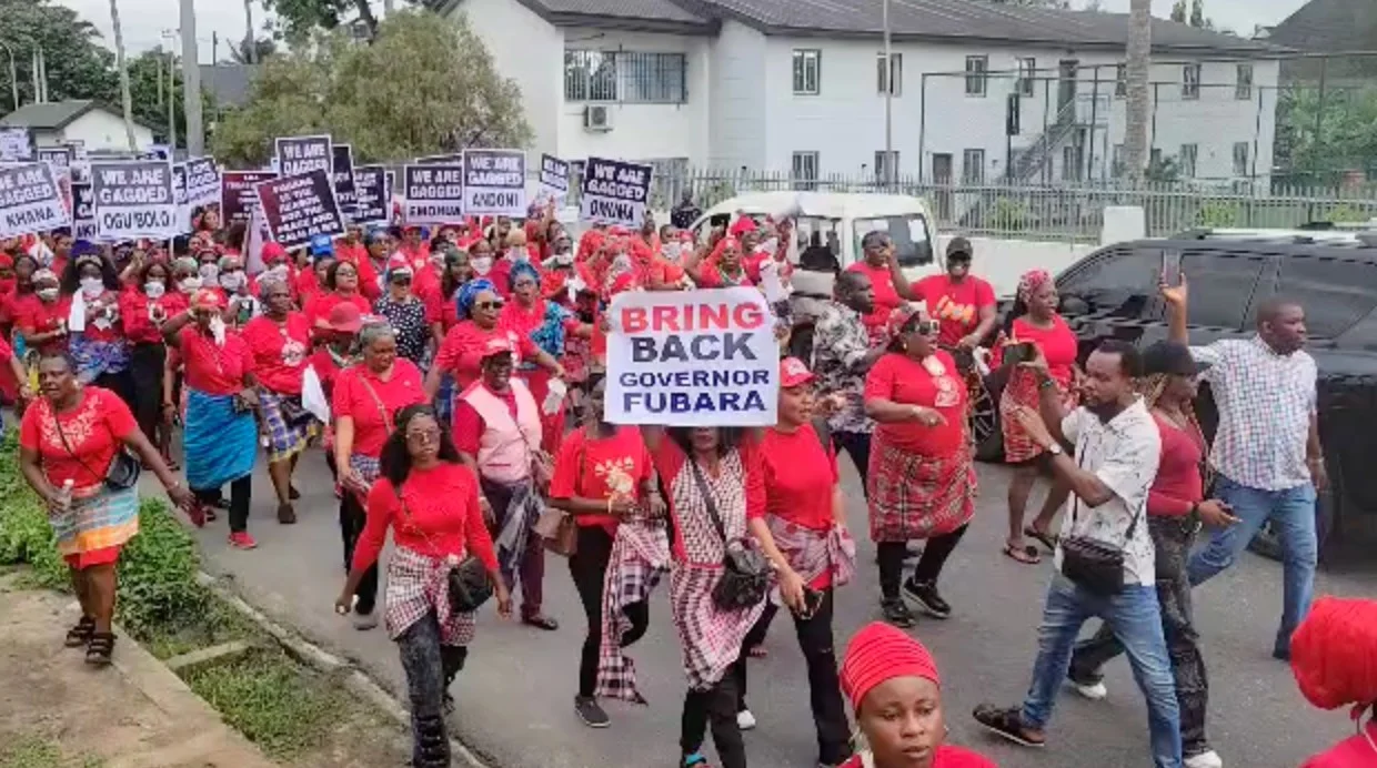 Women protest against emergency rule in Rivers state