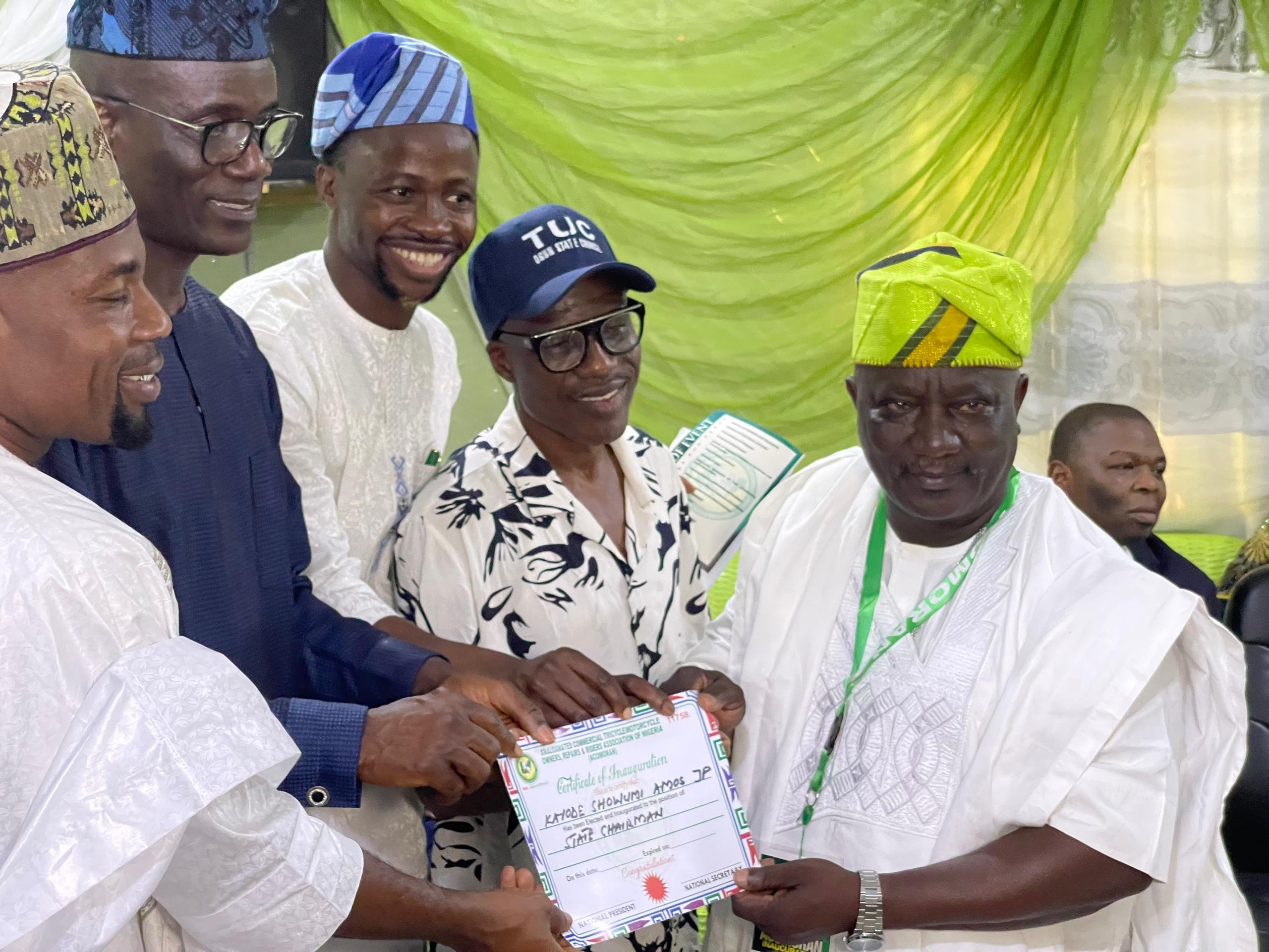 Commercial tricycle motorcycle owners inaugurate new executives